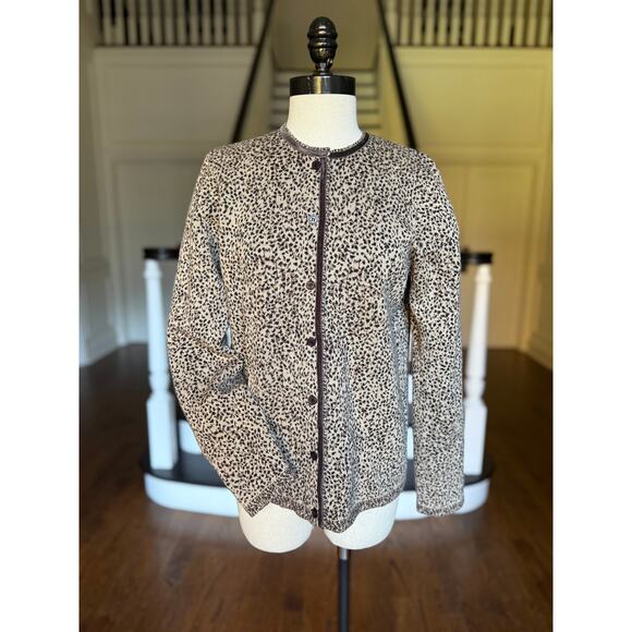 Leopard Print Cardigan Sweater Wool Velvet Fall Winter Modest Office Church - Picture 2 of 11